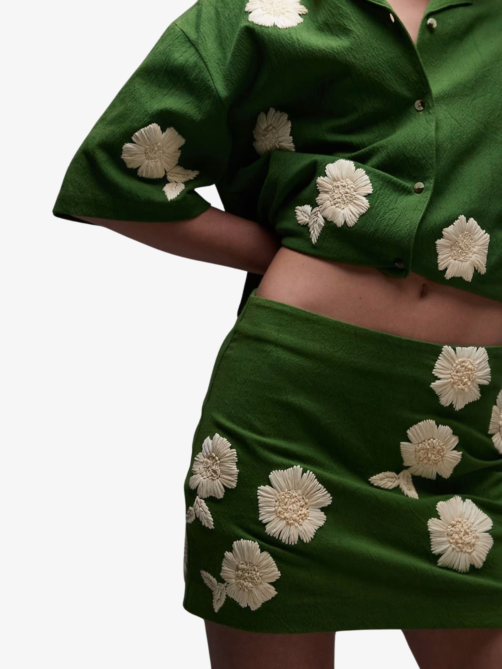 Co-Ord Mini Skirt With Raffia Flowers