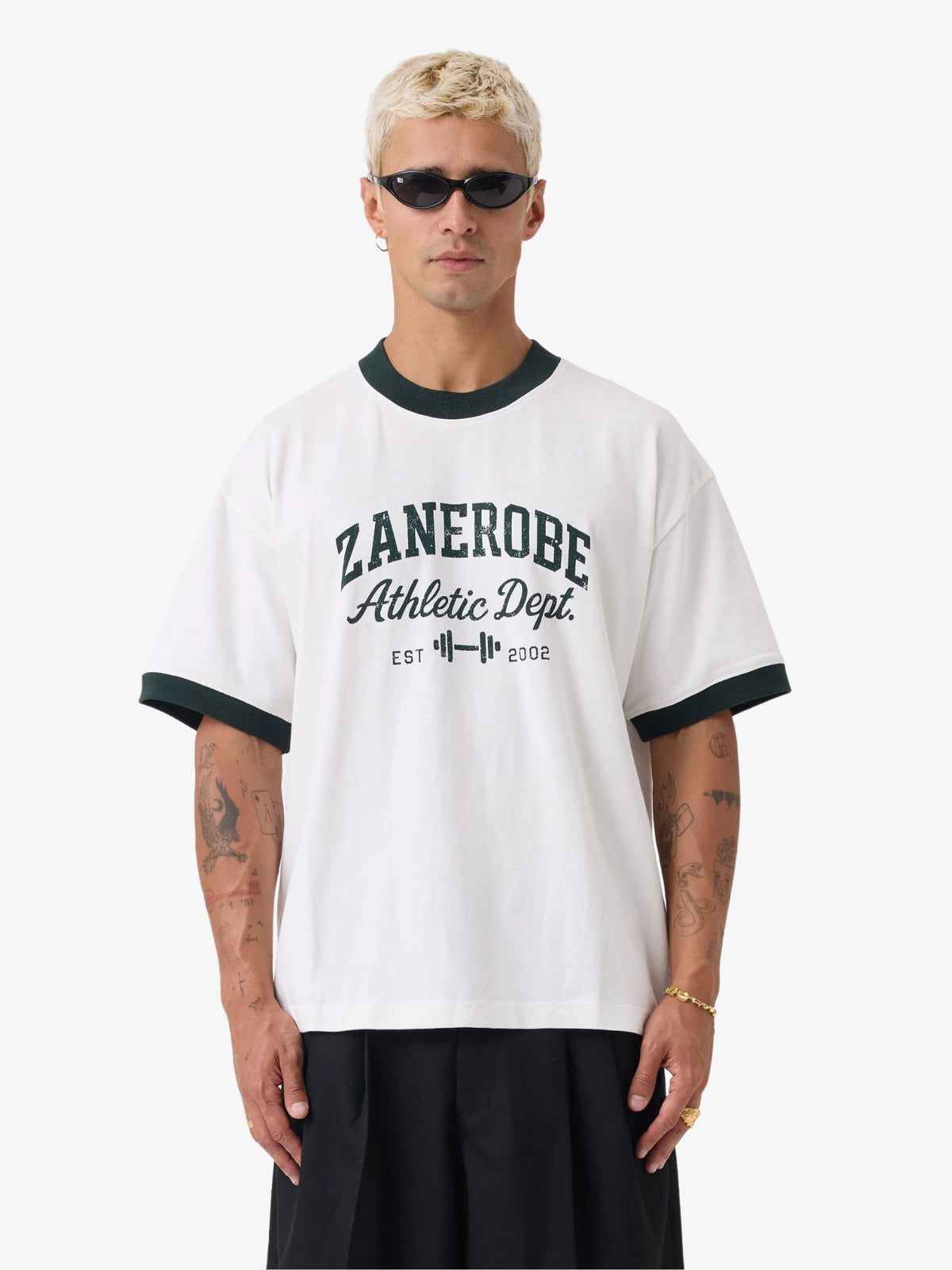 Zanerobe ZR Athletics Ringer Tee | Vintage White/Forest