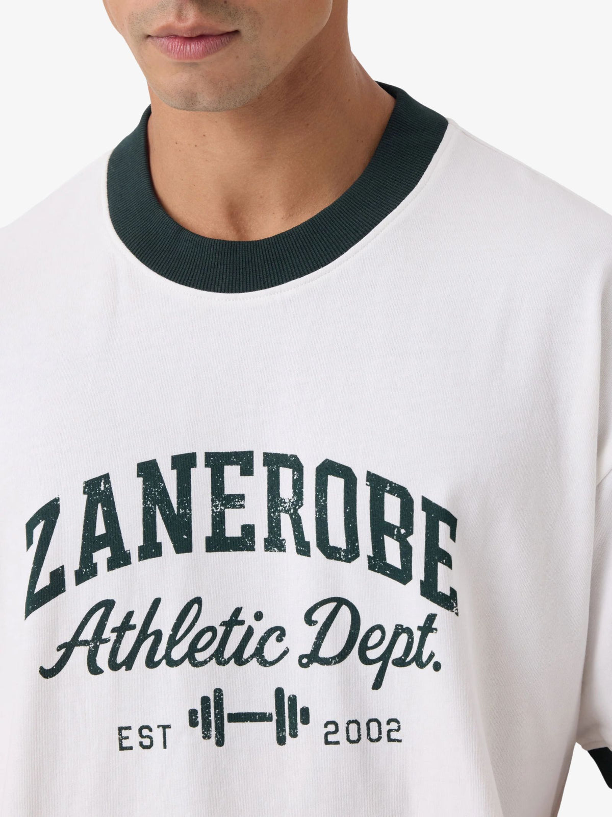 Zanerobe ZR Athletics Ringer Tee | Vintage White/Forest
