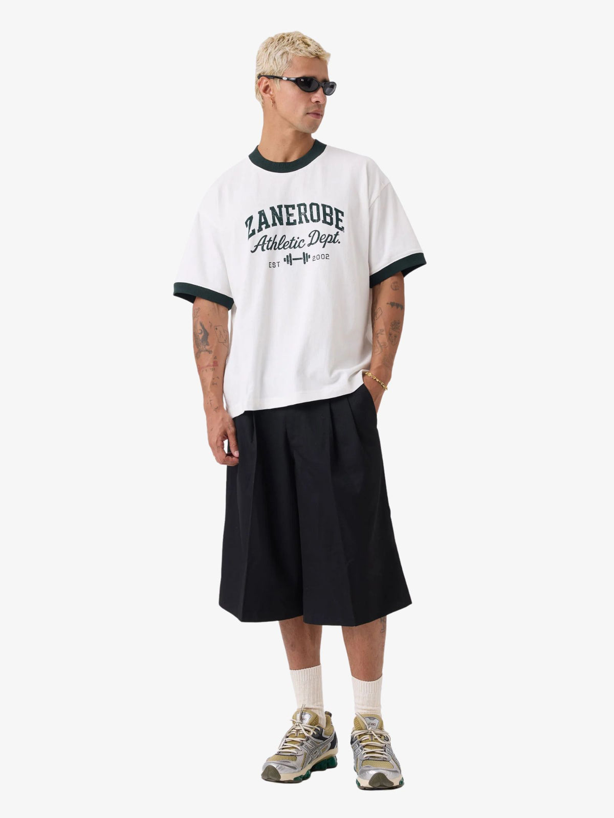 Zanerobe ZR Athletics Ringer Tee | Vintage White/Forest
