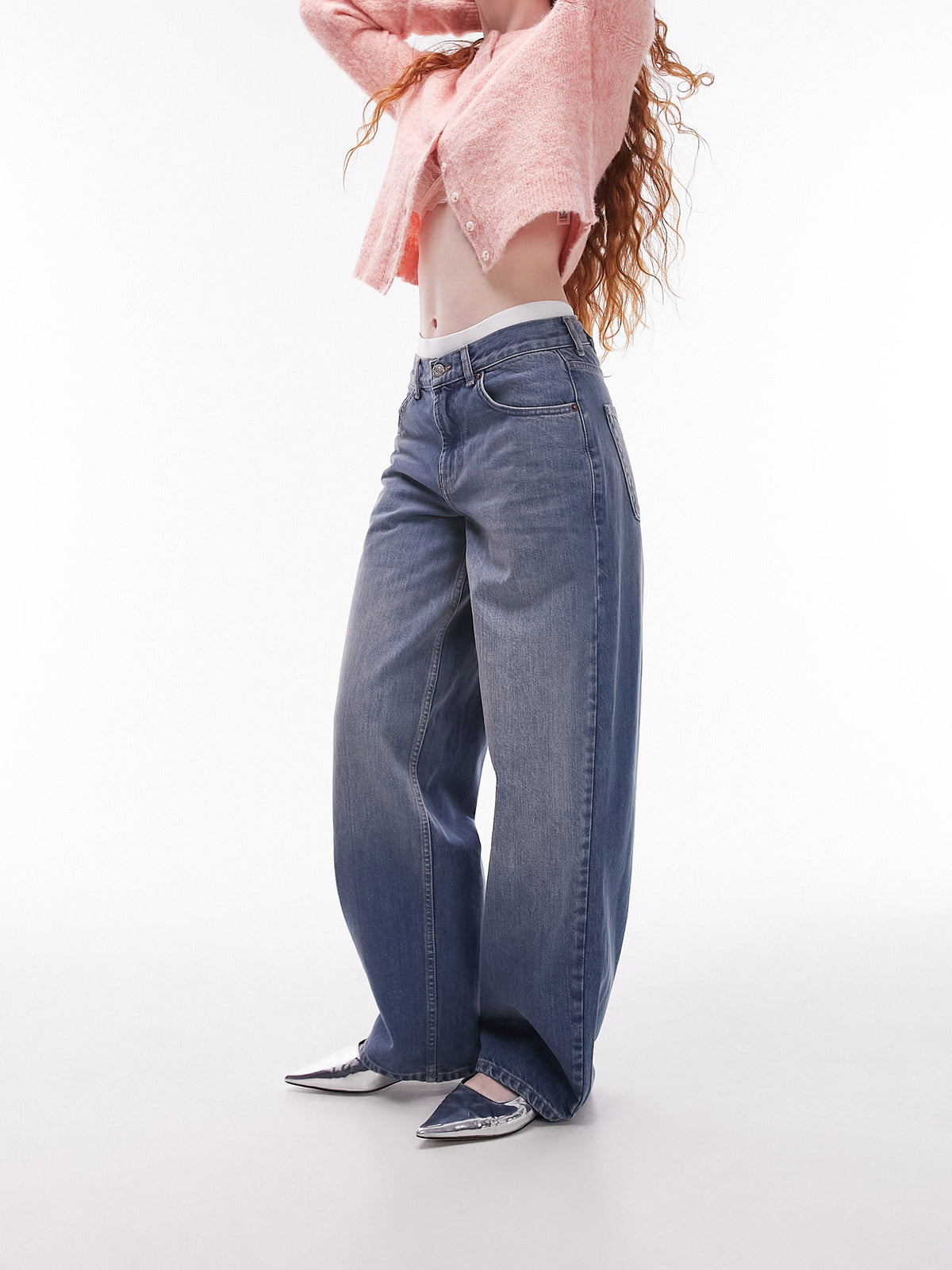 Topshop Low Rise Cinch Back Jeans | MID BLUE