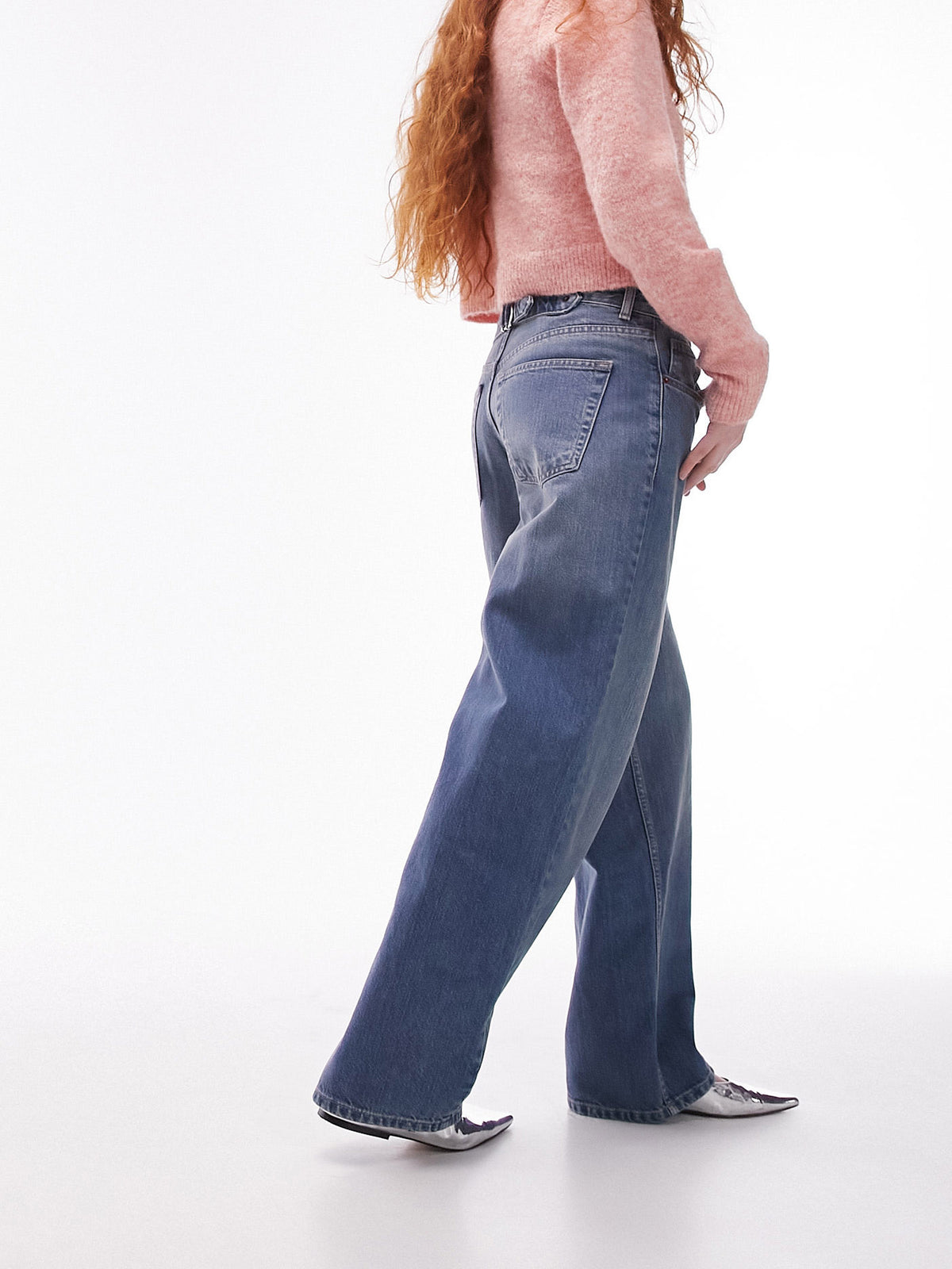 Topshop Low Rise Cinch Back Jeans | MID BLUE