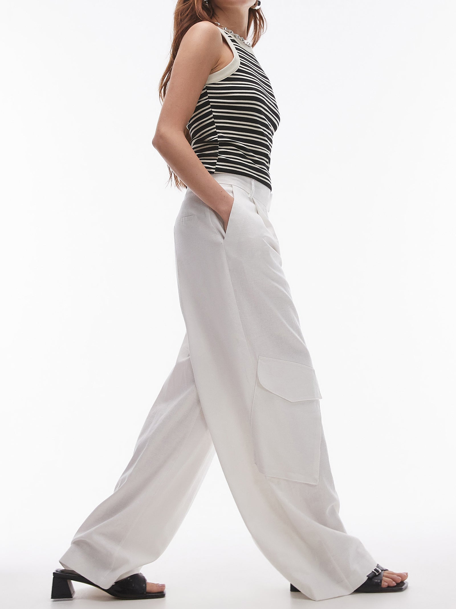 Wide Leg Linen Trouser Pockets