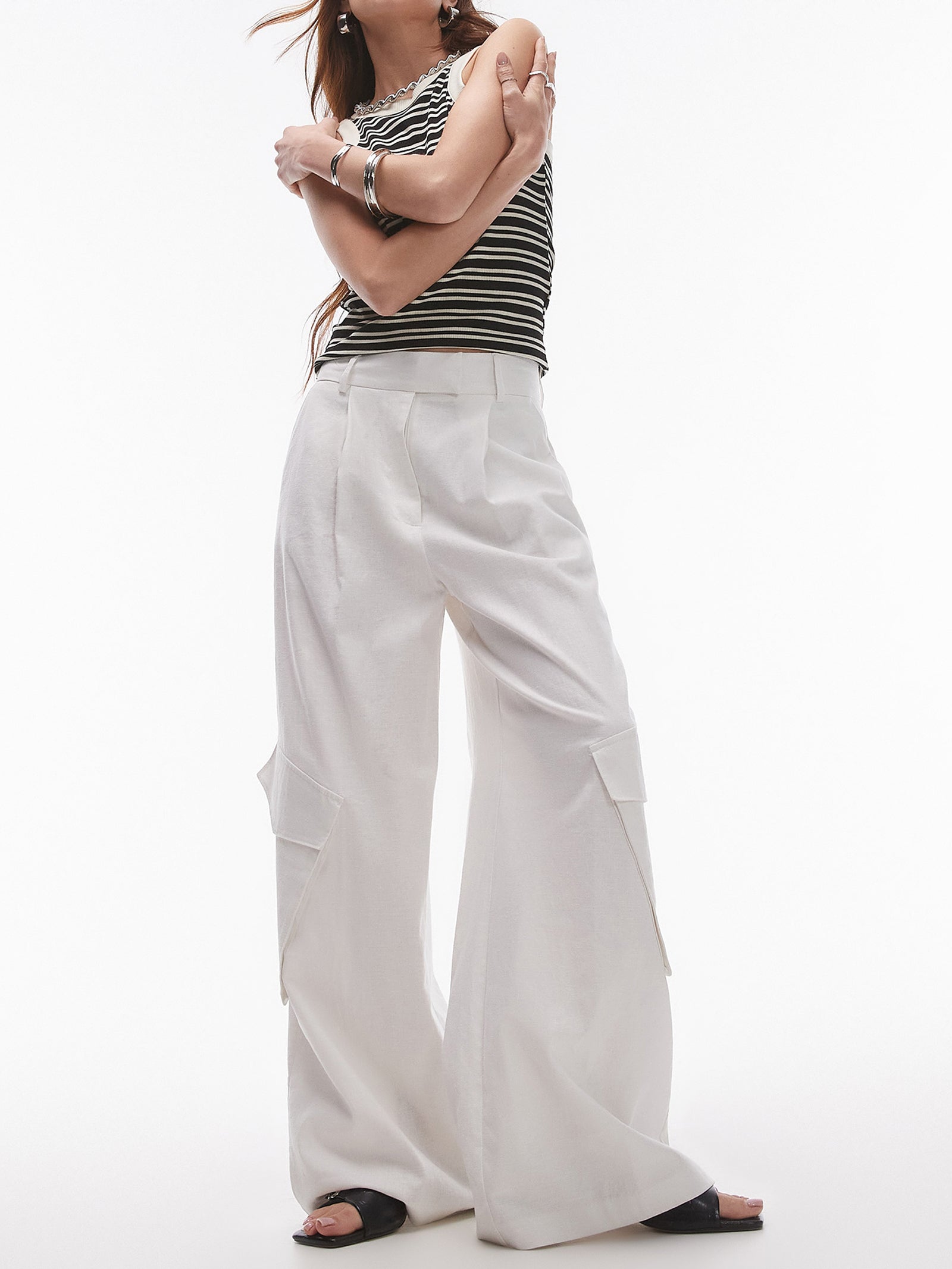 Wide Leg Linen Trouser Pockets