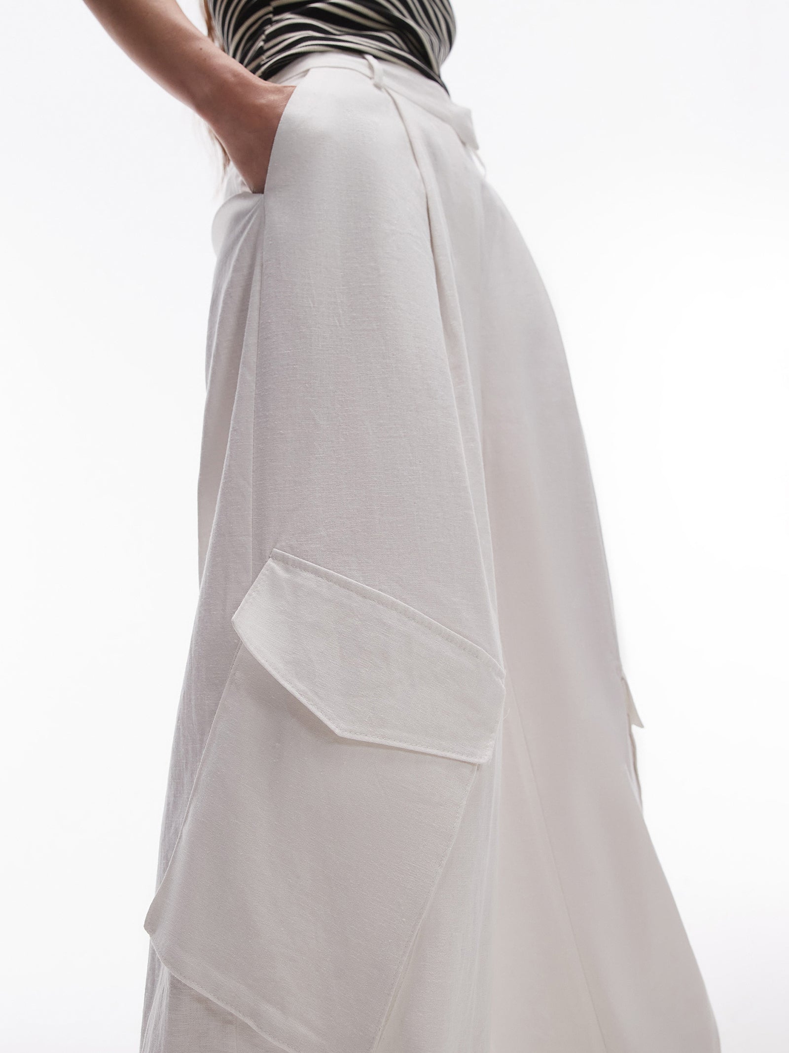 Wide Leg Linen Trouser Pockets