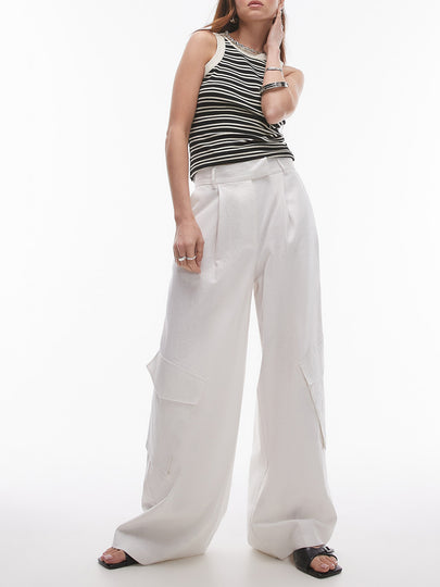 Wide Leg Linen Trouser Pockets