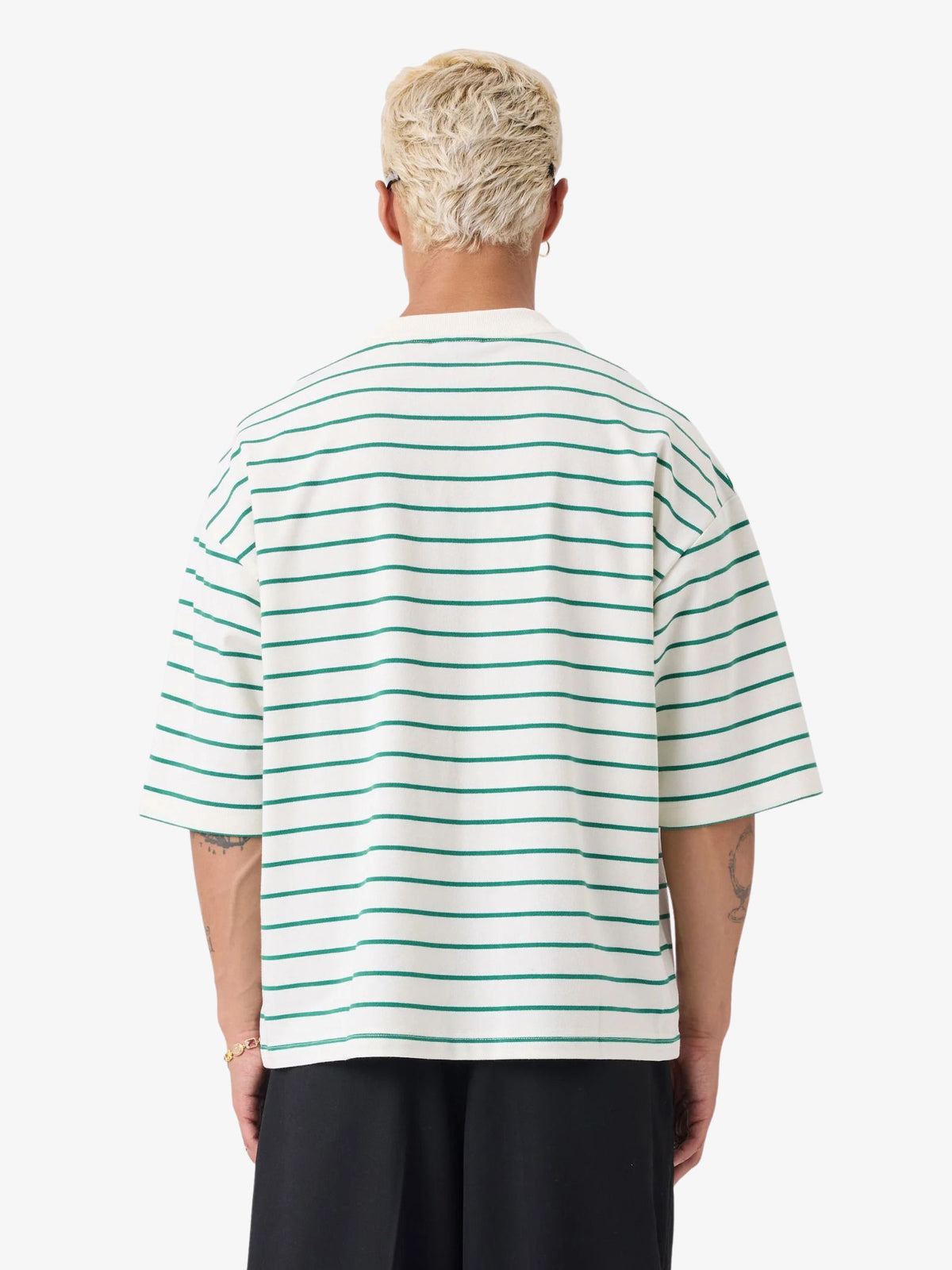 Zanerobe Stripe Crop Flow Tee | Vintage White/Forest
