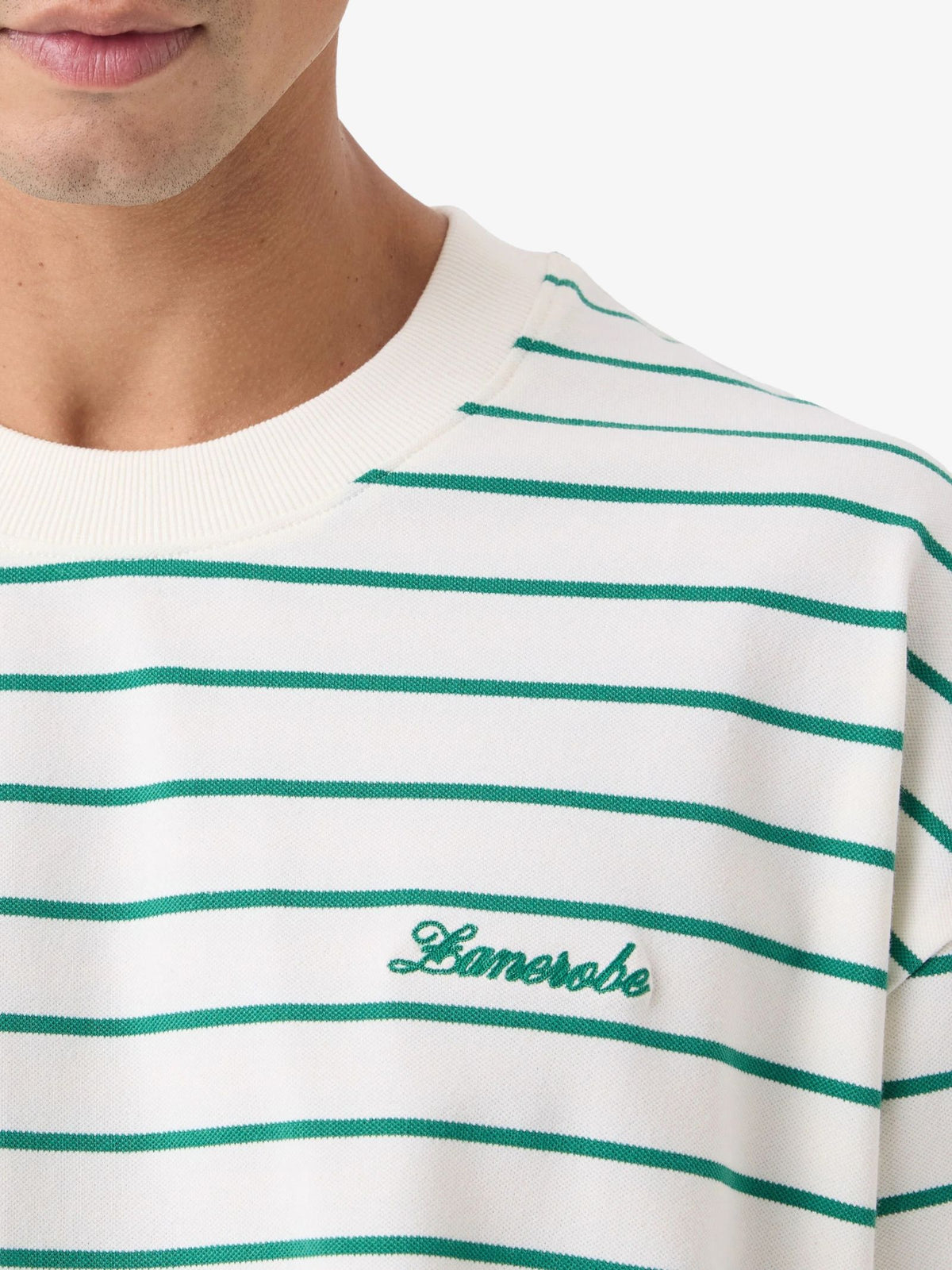 Zanerobe Stripe Crop Flow Tee | Vintage White/Forest