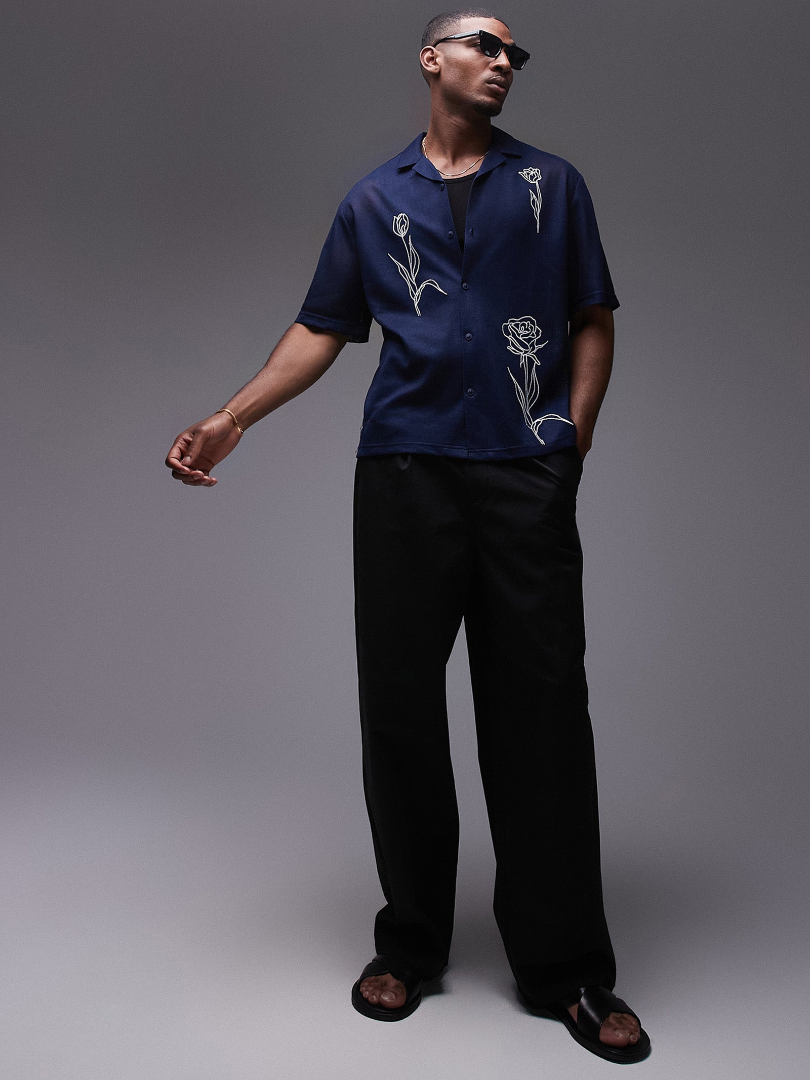 Topman Embroidered Floral Shirt Navy Glue Store