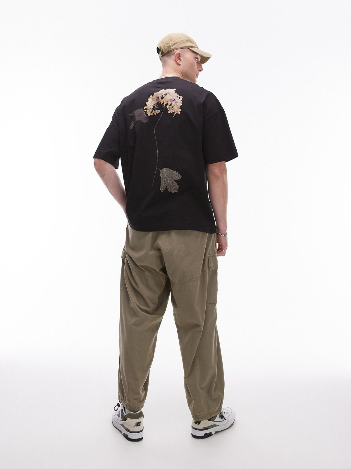 Topman Pressed Flower Oversized T-Shirt | Black