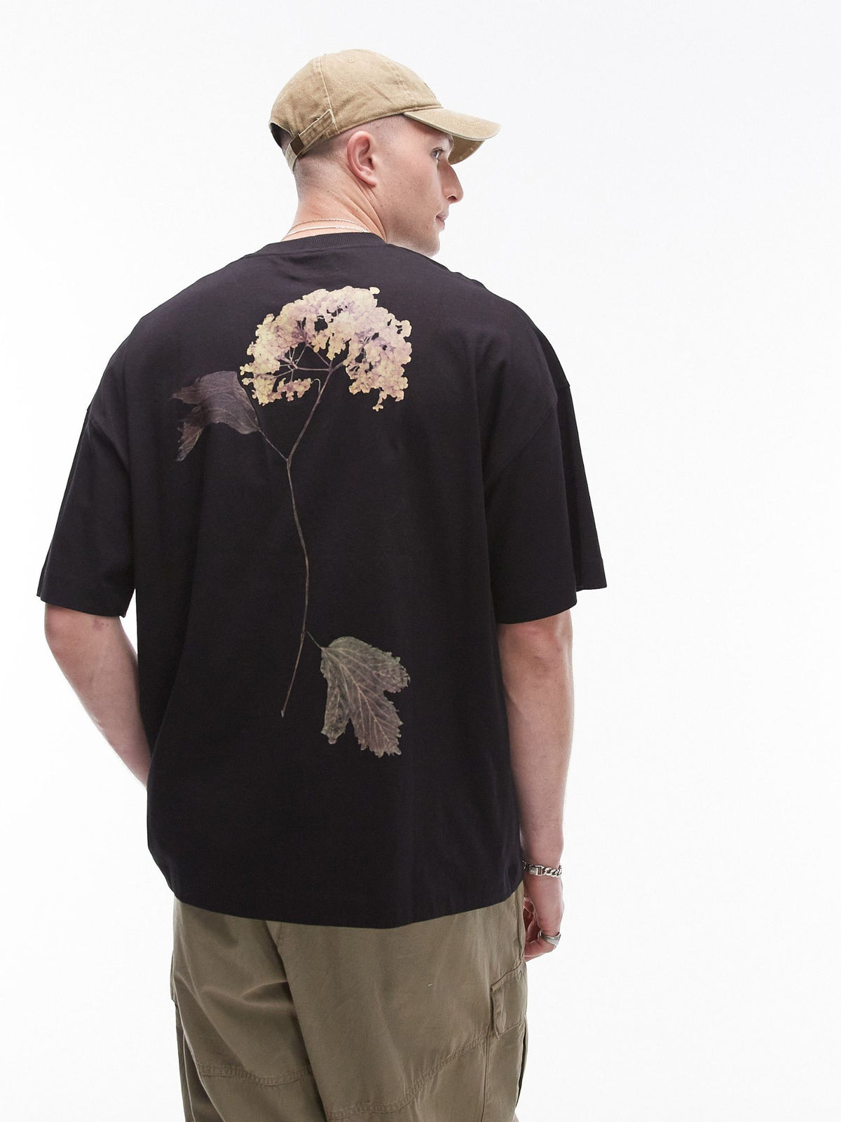 Topman Pressed Flower Oversized T-Shirt | Black
