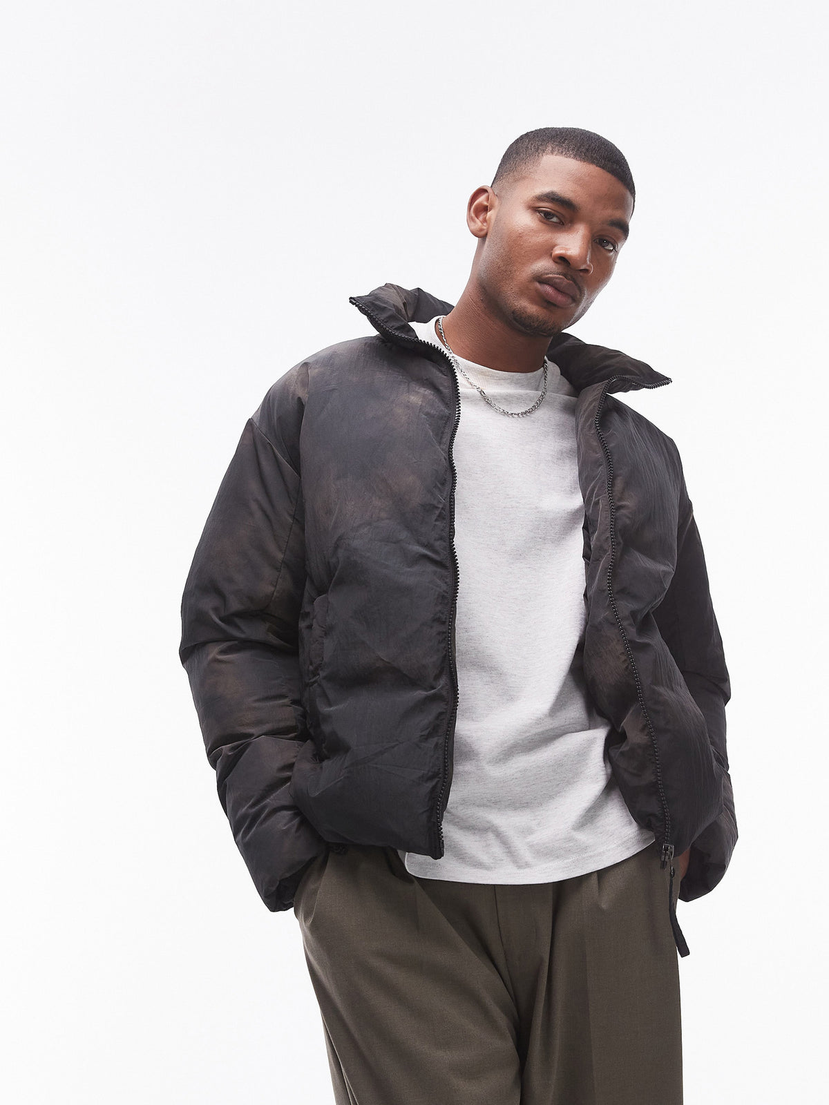 Topman Topman Sprayed Puffer Jacket | Black