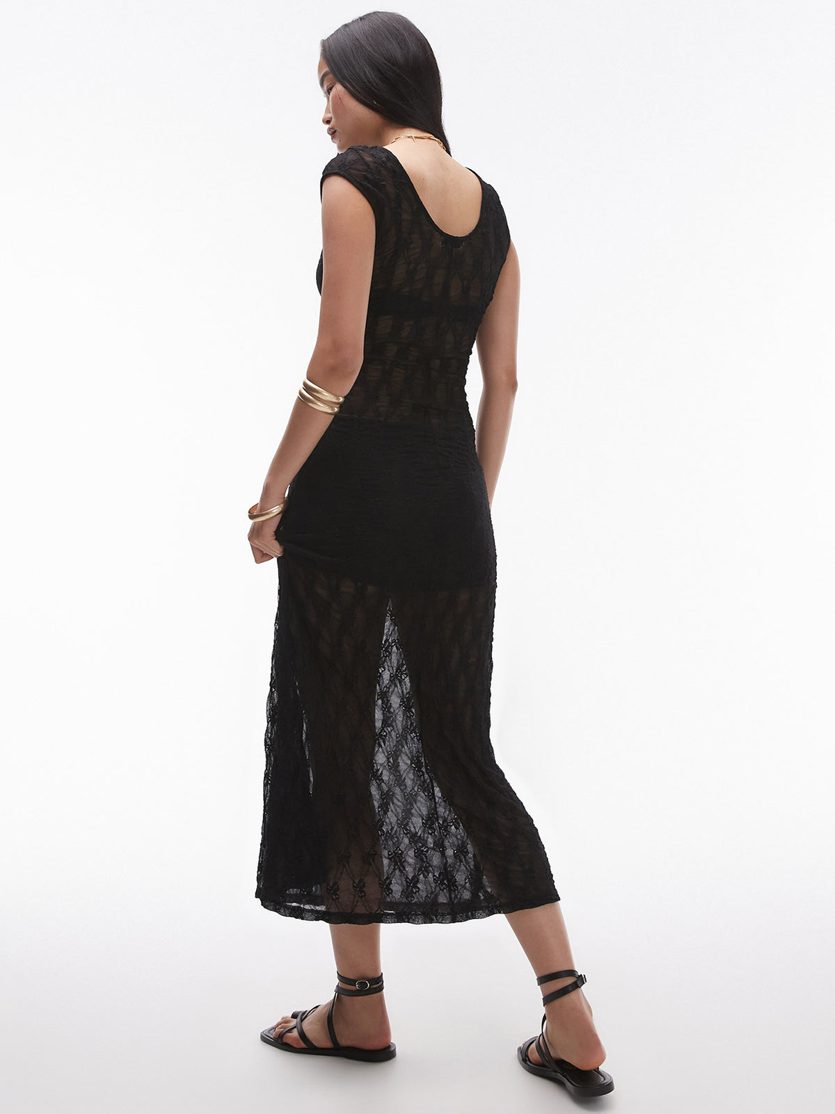 Topshop Sheer Lace MaxiDress ScoopBack | Black