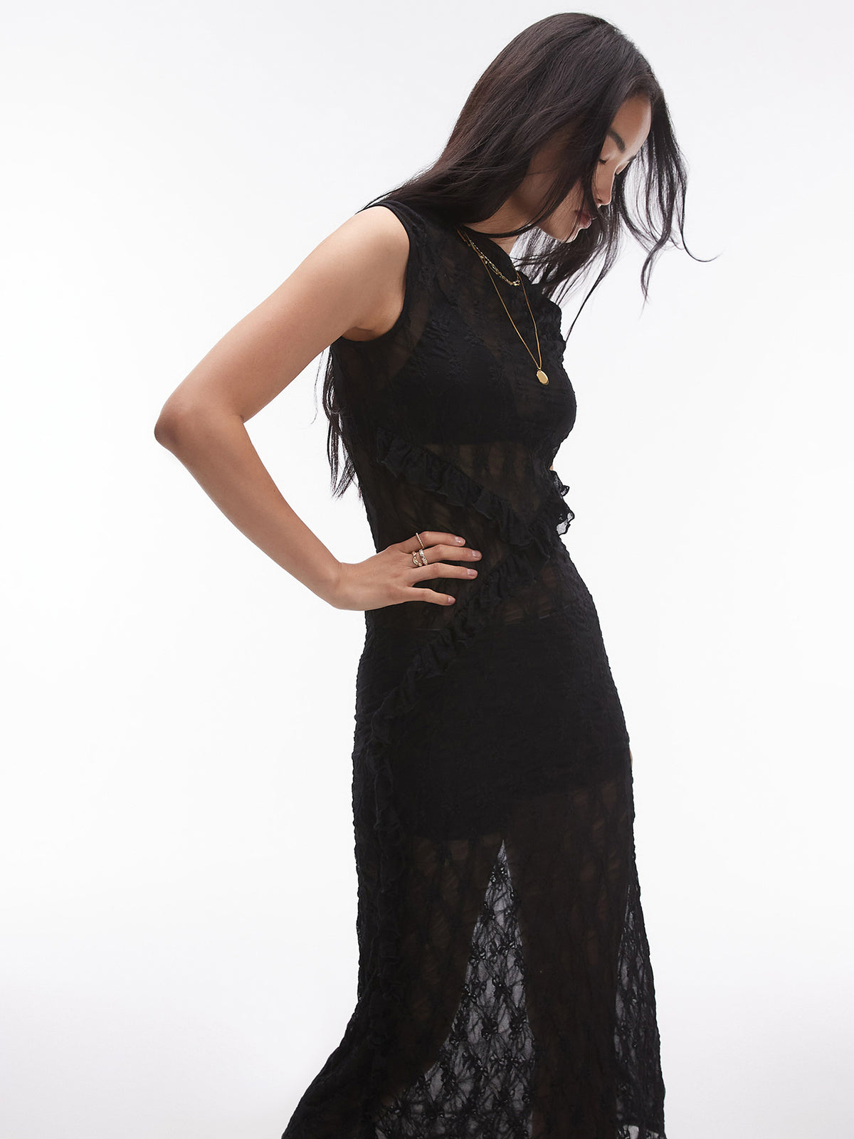 Topshop Sheer Lace MaxiDress ScoopBack | Black