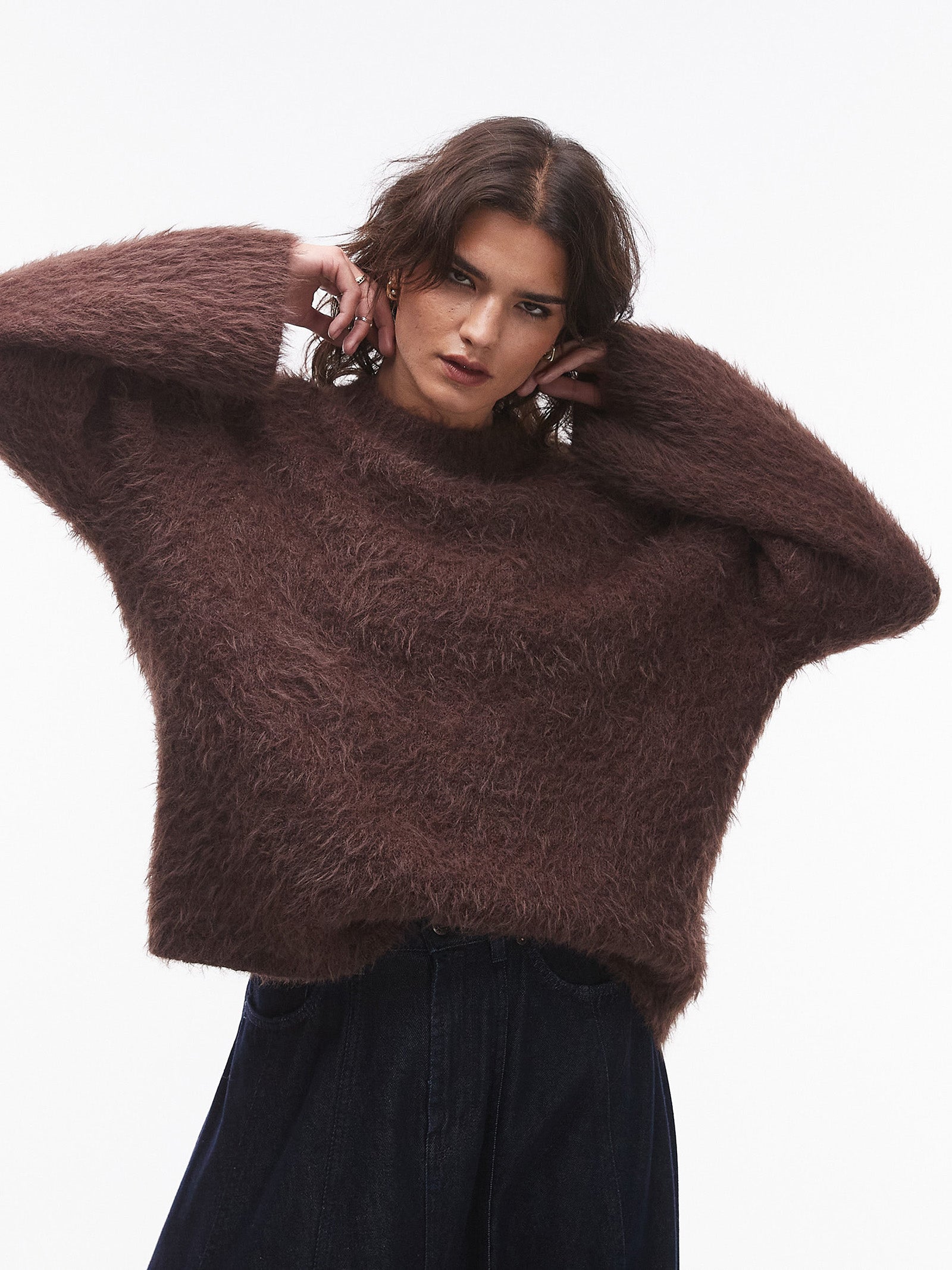 Topshop Knitted Ultra Fluffy Eyelash Slouchy Jumper