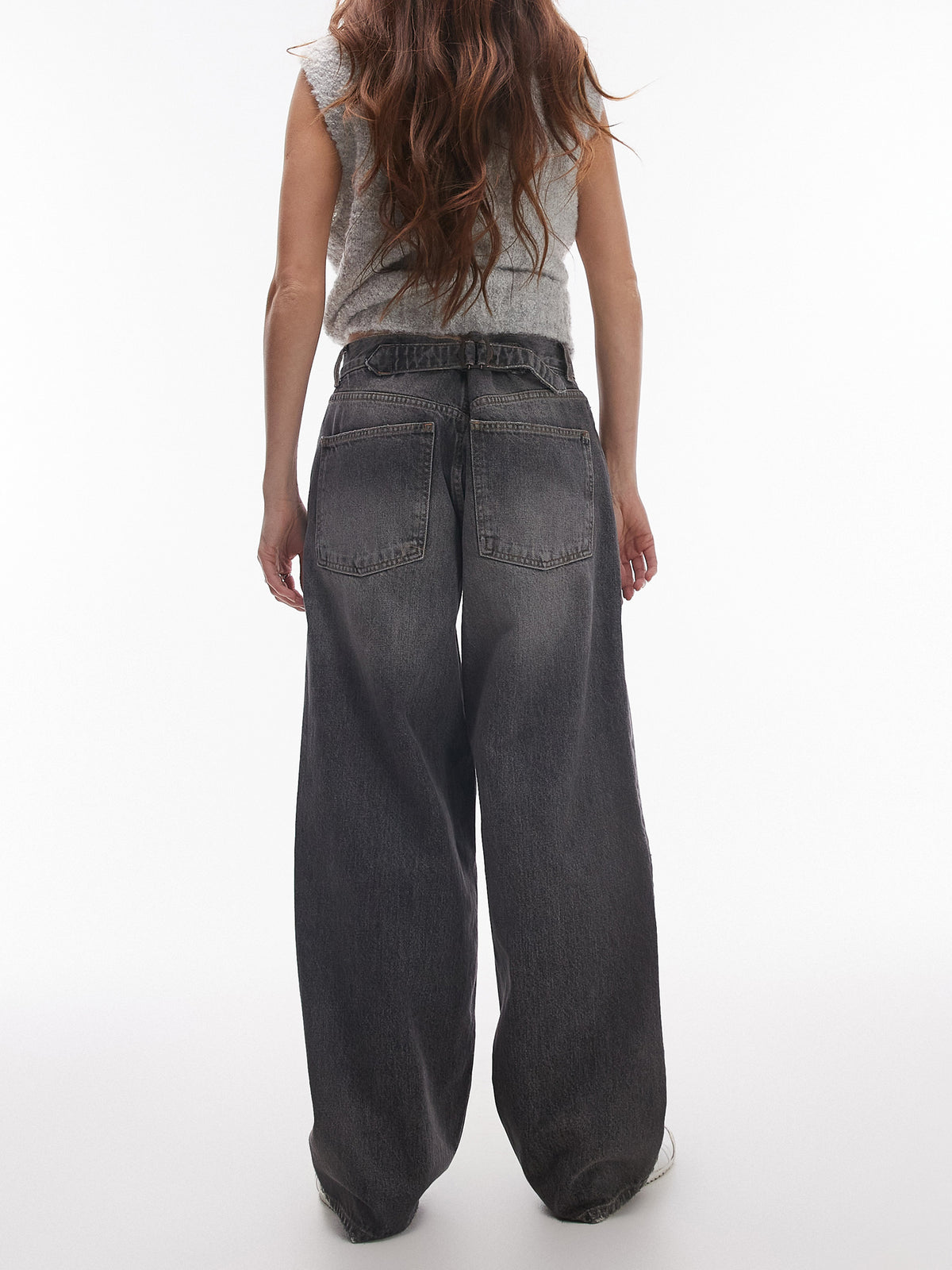 Topshop Low Rise Cinch Jeans | Dark Vintage Grey