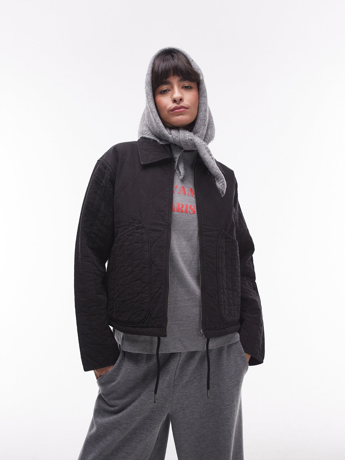 Topshop Line Jacket With Quilting | Black