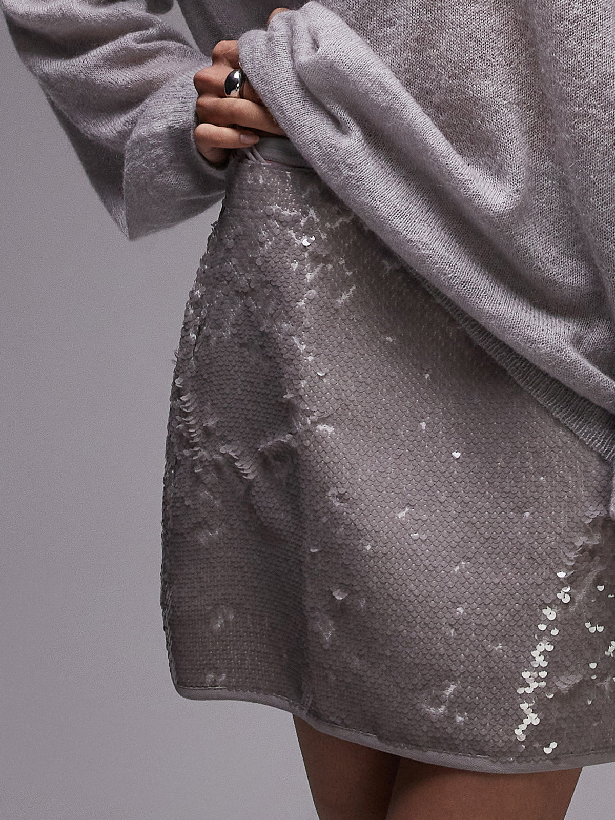 Topshop Sequin Micro Mini Skirt | SILVER GREY