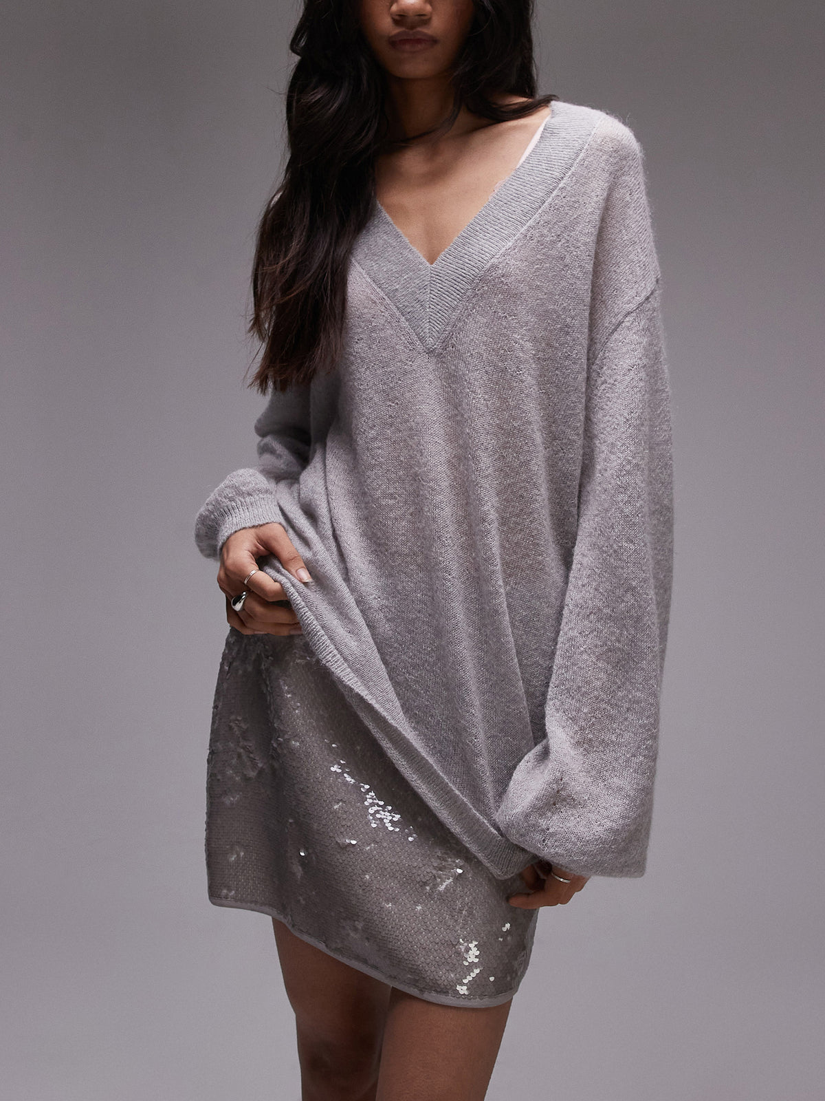 Topshop Sequin Micro Mini Skirt | SILVER GREY