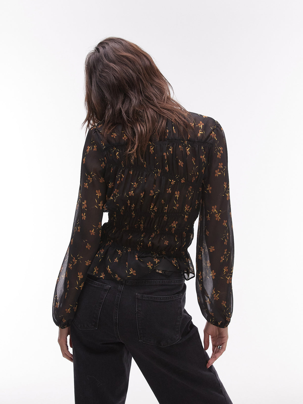 Topshop Shirred Top in Black Ditsy | BLACK