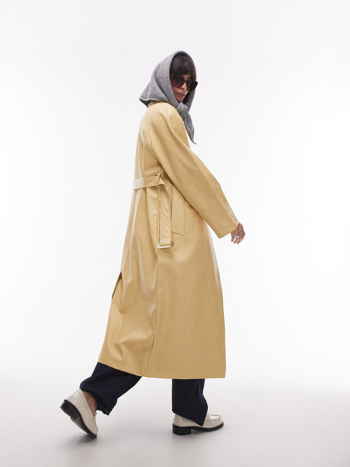 Topshop Long Oversized Leather Trench | Buttermilk