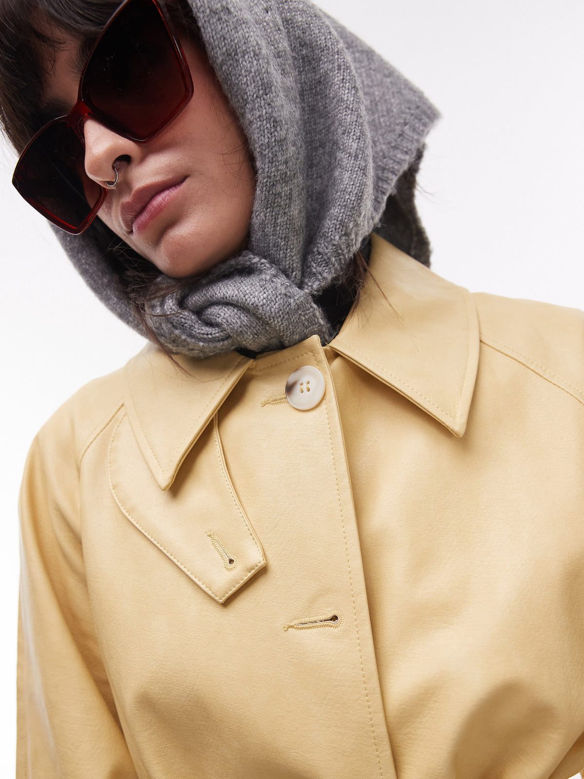 Topshop Long Oversized Leather Trench | Buttermilk