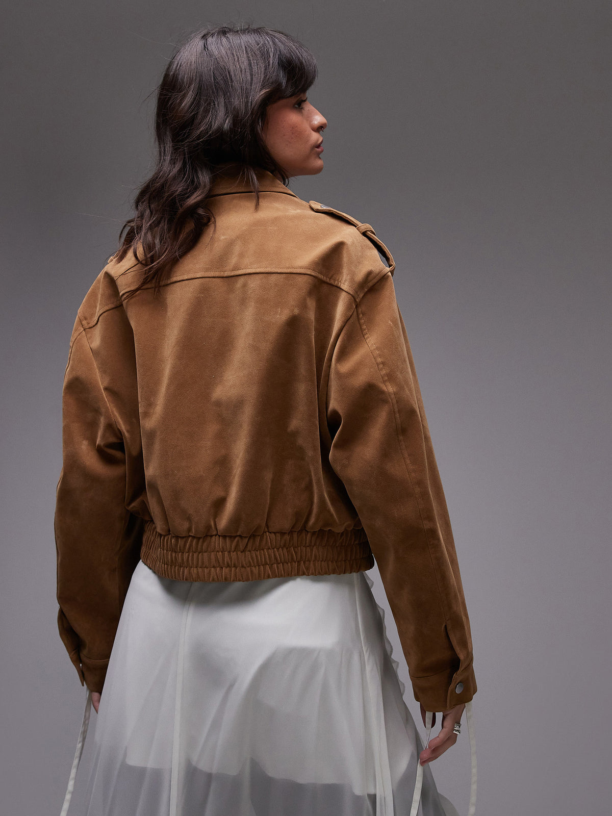 Topshop Cropped Suede Bomber Jacket | Camel