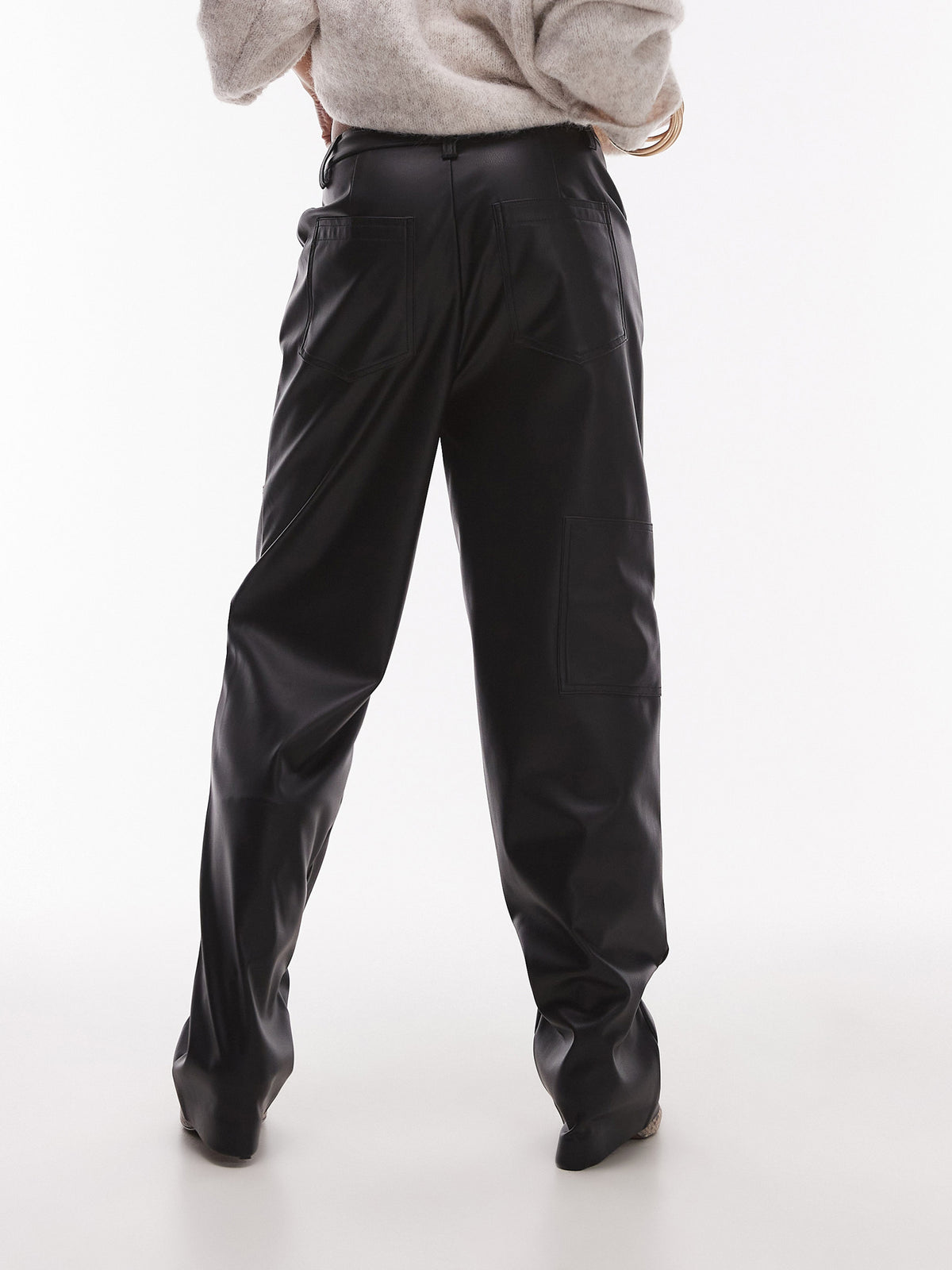 Topshop Western Patch Leather Trouser | Black