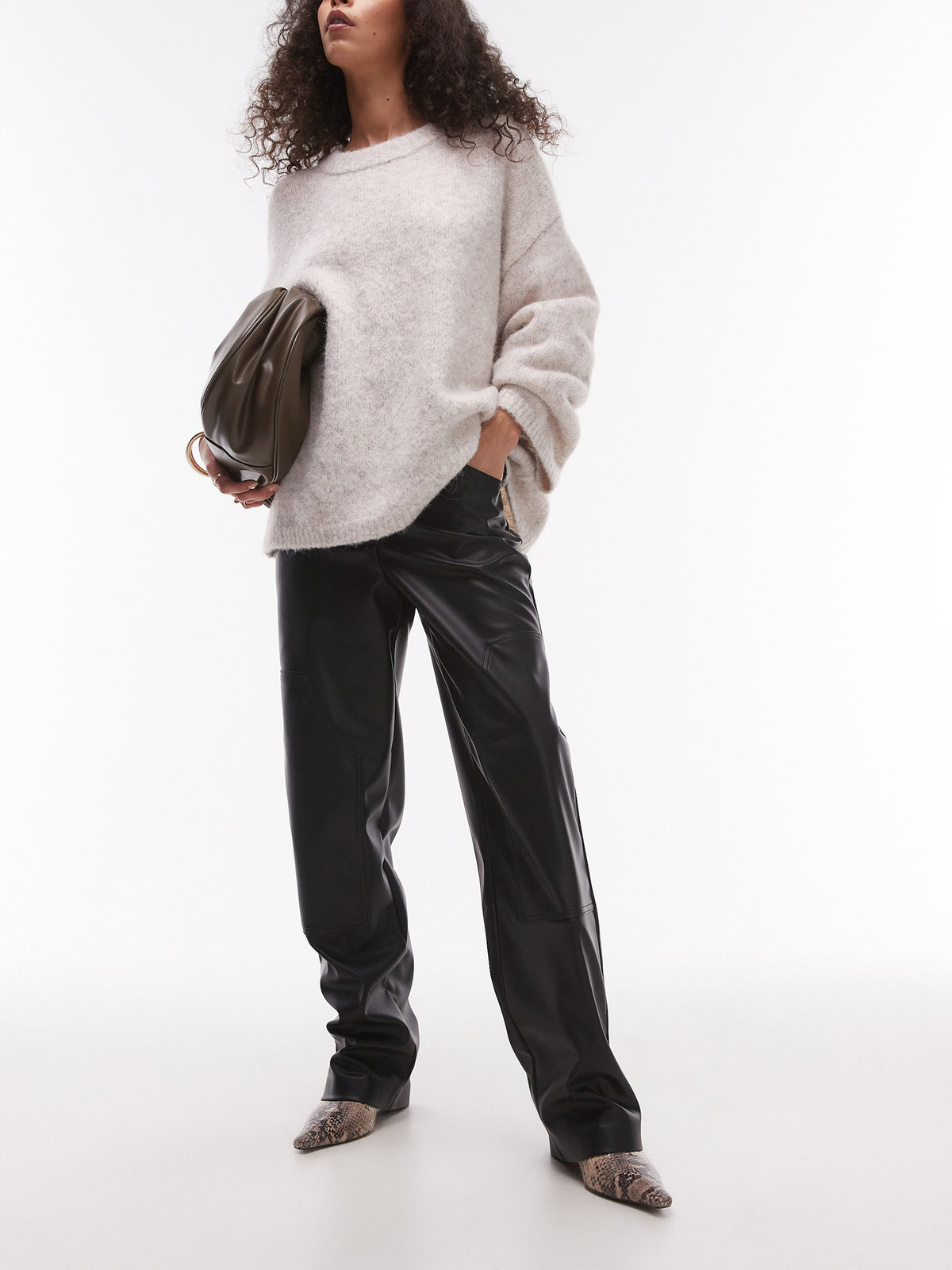 Topshop Western Patch Leather Trouser | Black