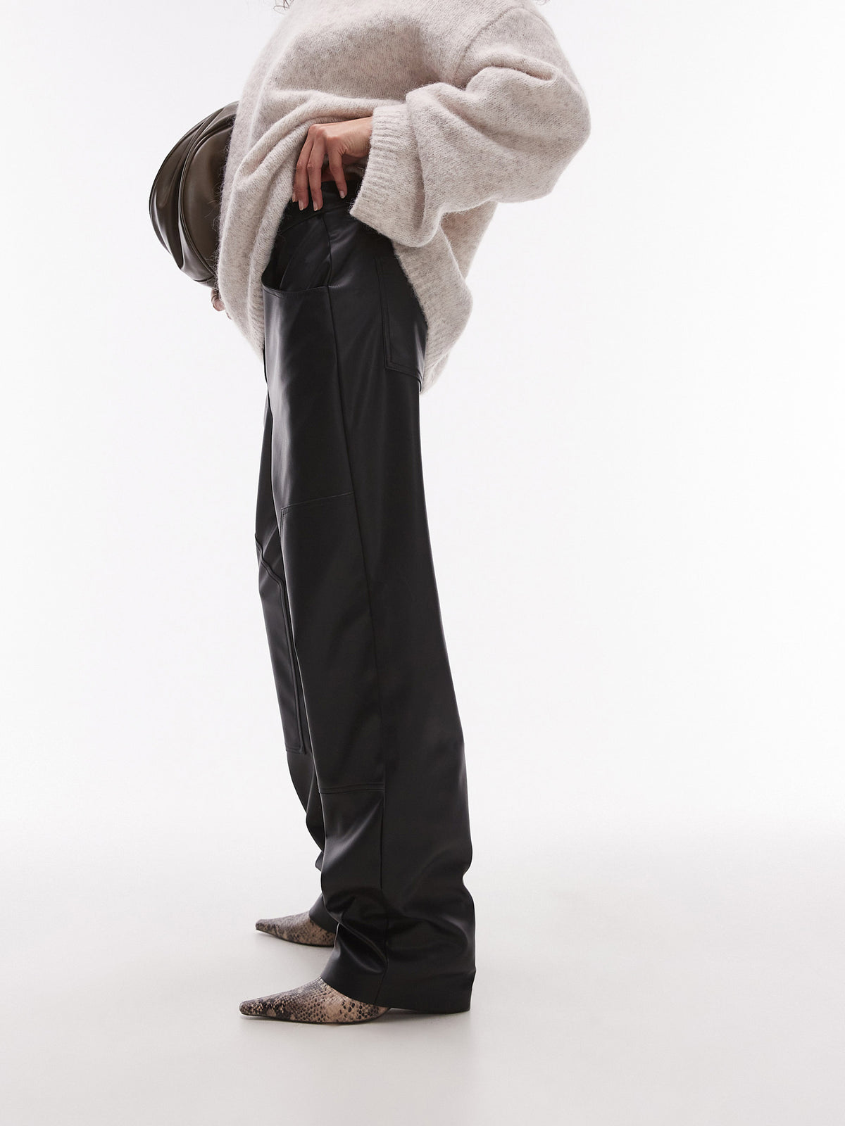 Topshop Western Patch Leather Trouser | Black