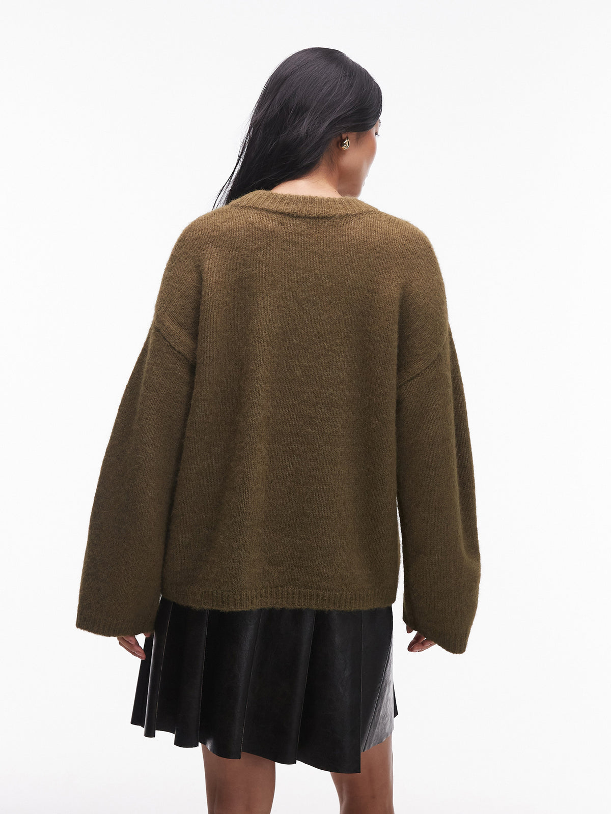 Topshop Knitted Boxy Fluffy Crew Jumper | KHAKI