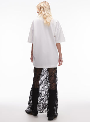 Diagonal Tiered Floral Lace Maxi Skirt