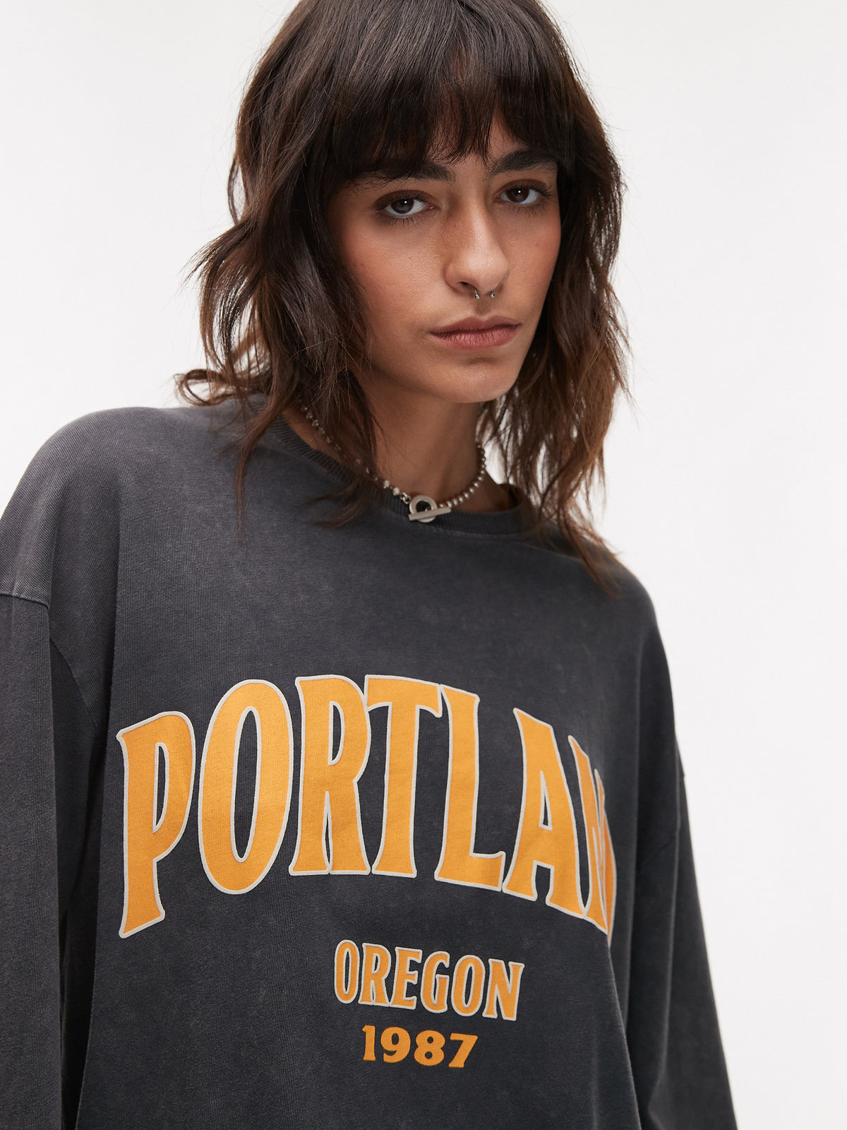 Topshop Graphic Portland Skater Tee | GREY