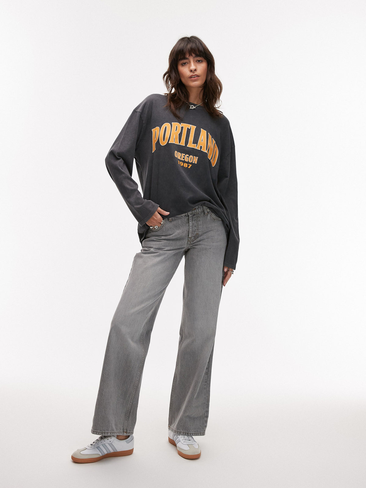 Topshop Graphic Portland Skater Tee | GREY