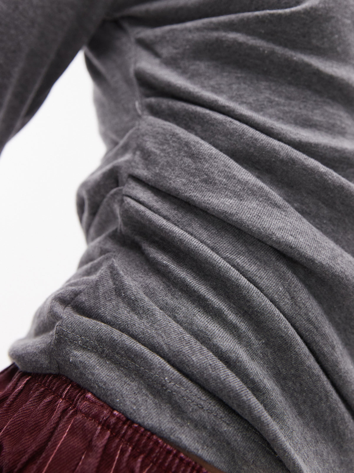 Topshop Hitched Side Long Sleeve Top | Dark Grey Marl