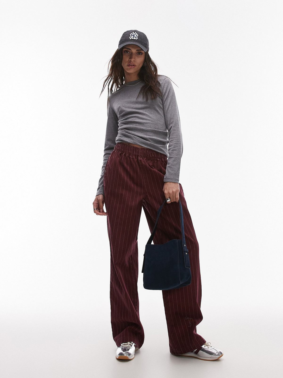 Topshop Hitched Side Long Sleeve Top | Dark Grey Marl