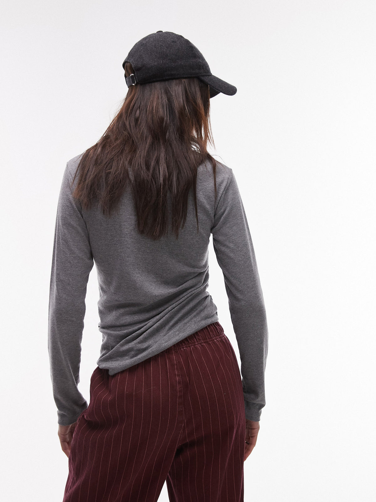 Topshop Hitched Side Long Sleeve Top | Dark Grey Marl