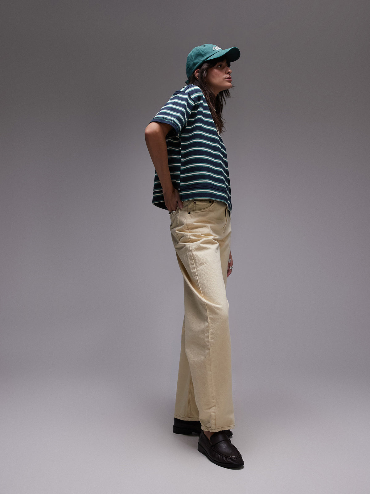 Topshop Stripe Boxy Short Sleeve Polo | Navy