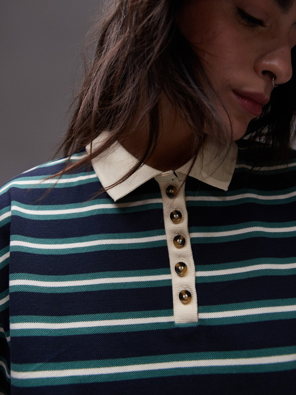 Topshop Stripe Boxy Short Sleeve Polo | Navy