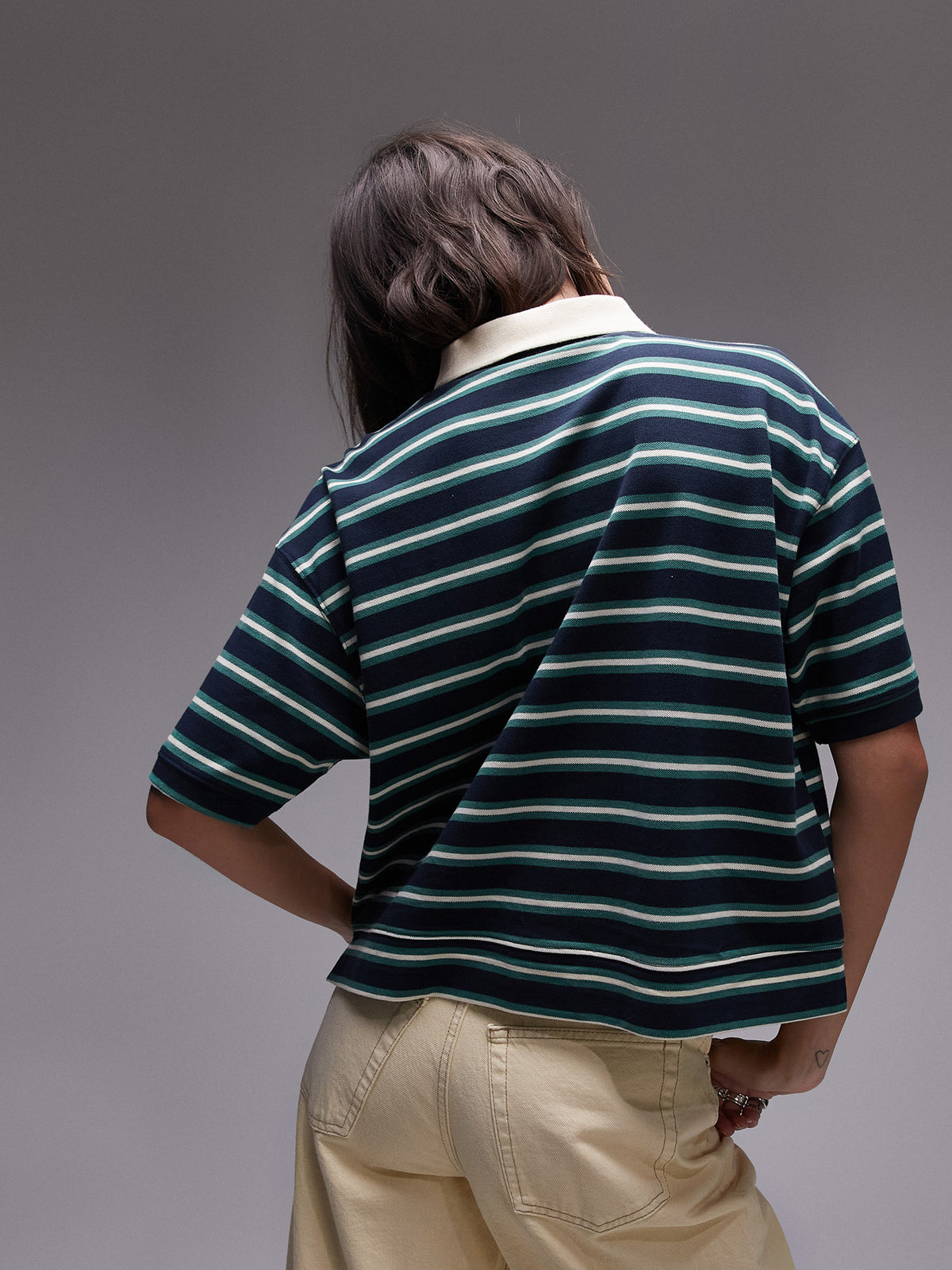 Topshop Stripe Boxy Short Sleeve Polo | Navy