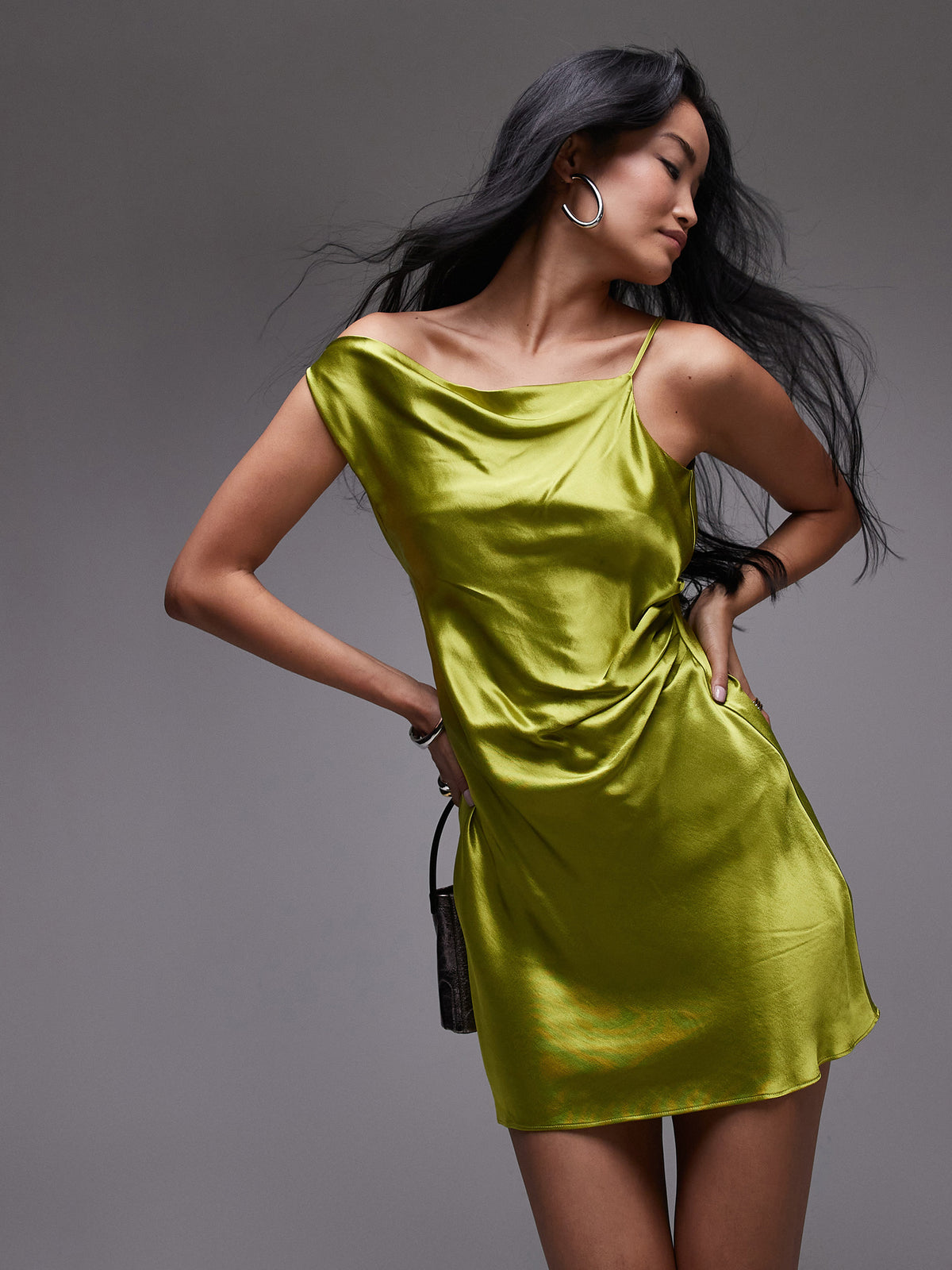 Topshop Mini Asymmetric Neck Dress | OLIVE GREEN