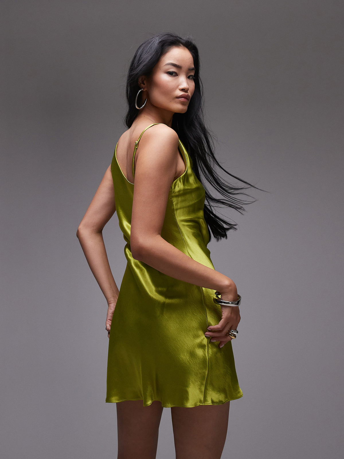 Topshop Mini Asymmetric Neck Dress | OLIVE GREEN