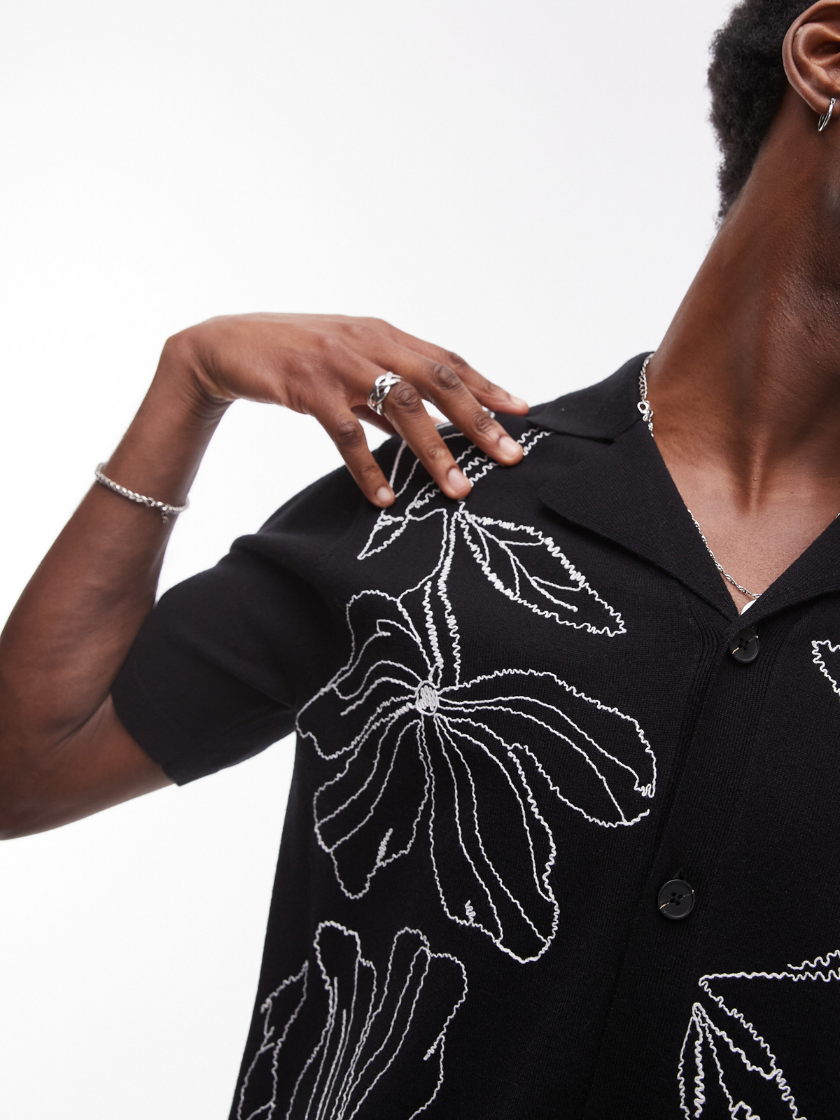 Topman Embroidered Knitted Shirt | Black