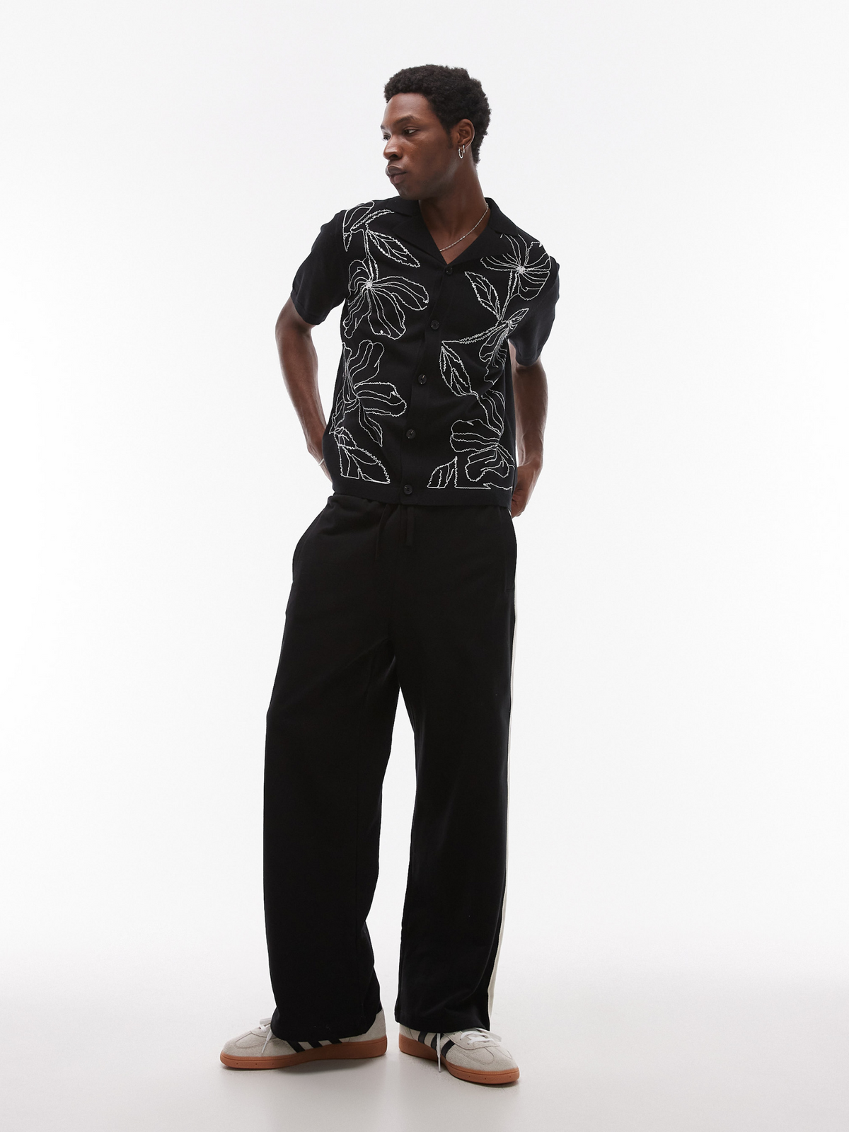 Topman Embroidered Knitted Shirt | Black