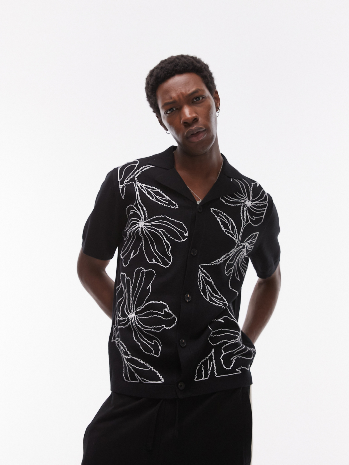 Topman Embroidered Knitted Shirt | Black