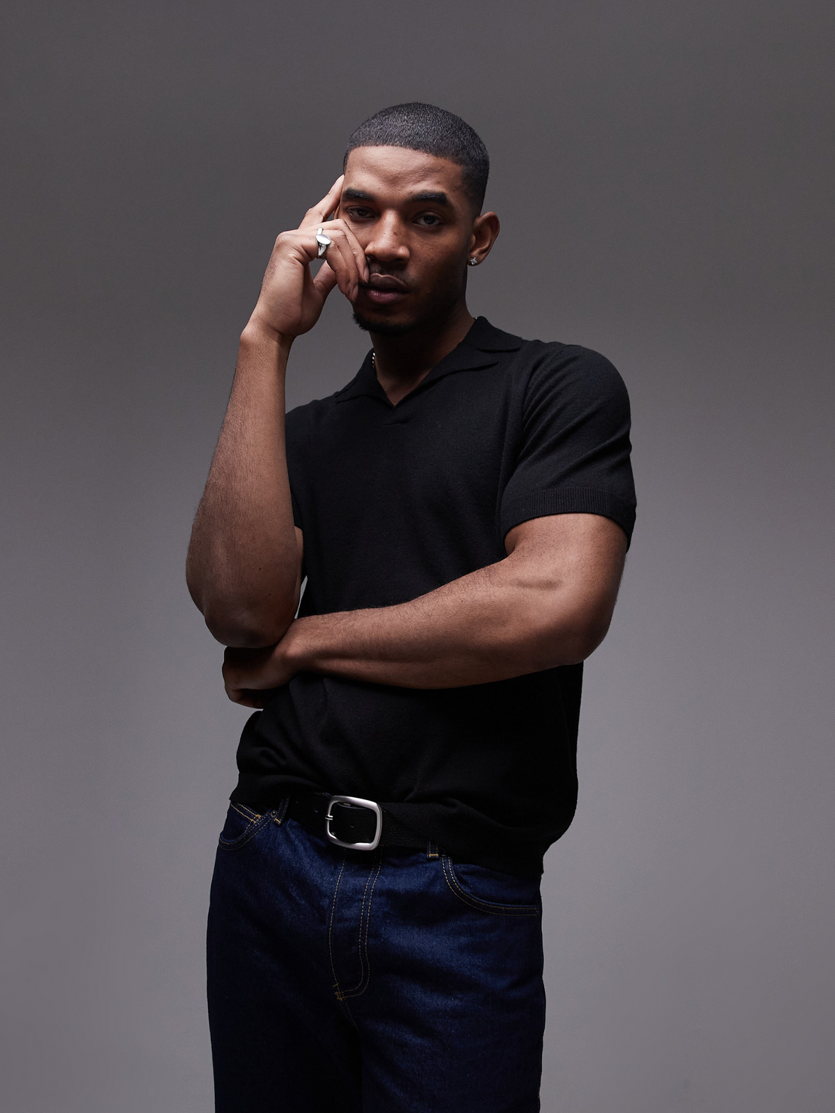 Topman Knitted Open Revere Shirt | Black