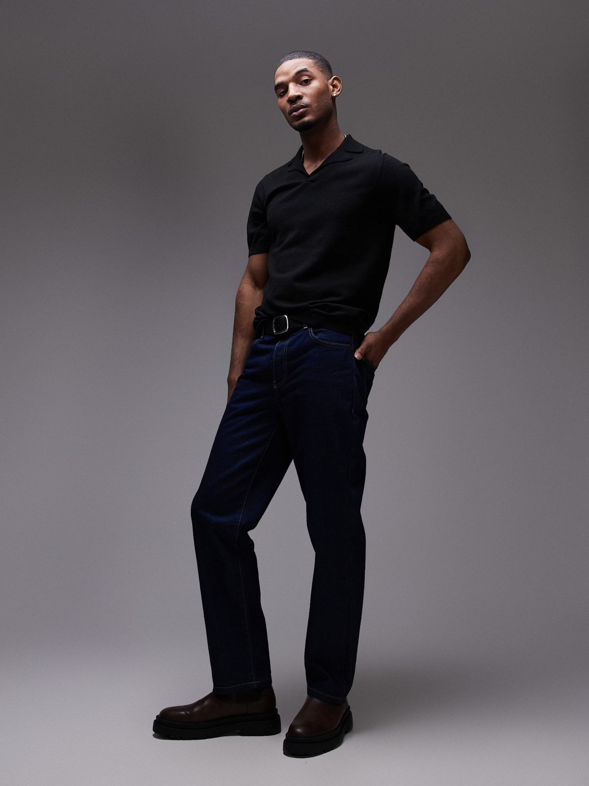 Topman Knitted Open Revere Shirt | Black