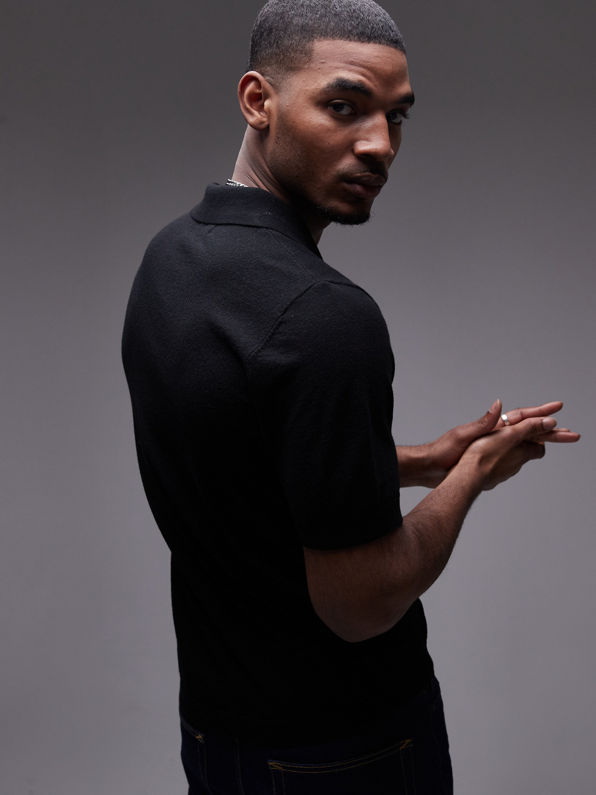 Topman Knitted Open Revere Shirt | Black