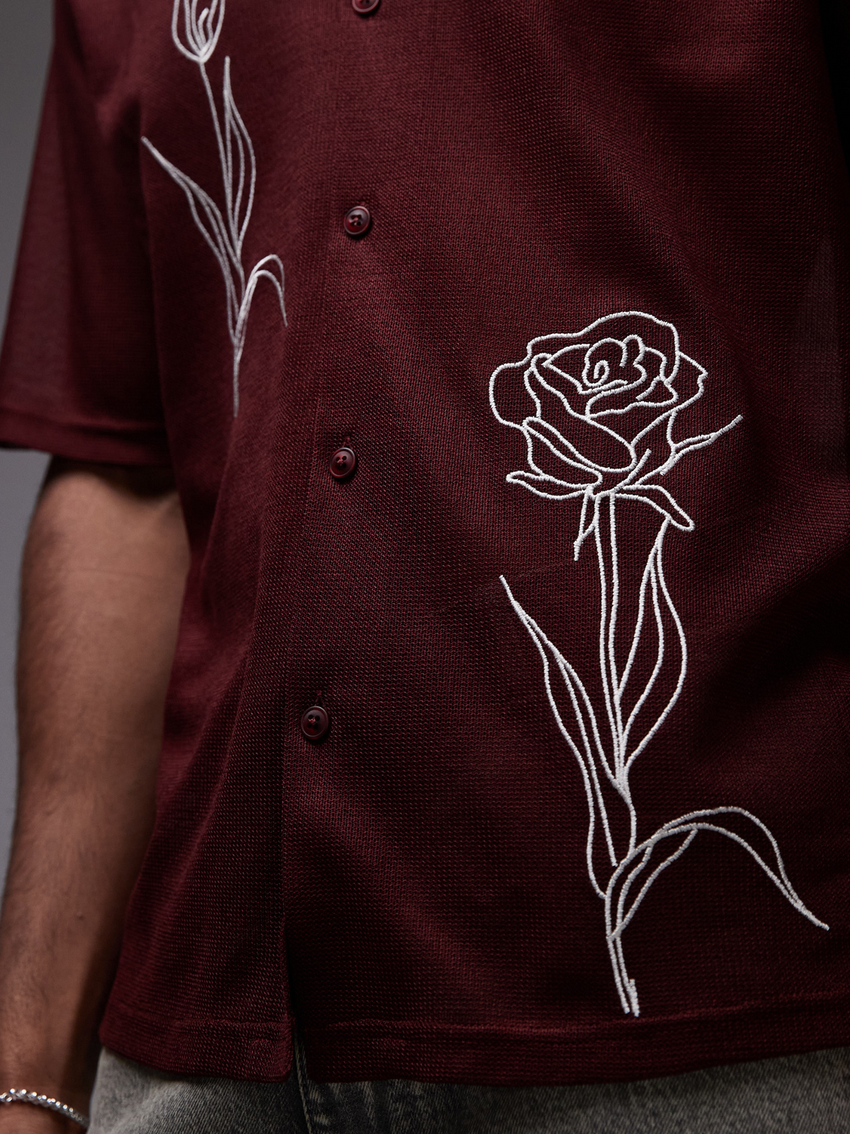 Topman Floral Embroidered Shirt | Rust