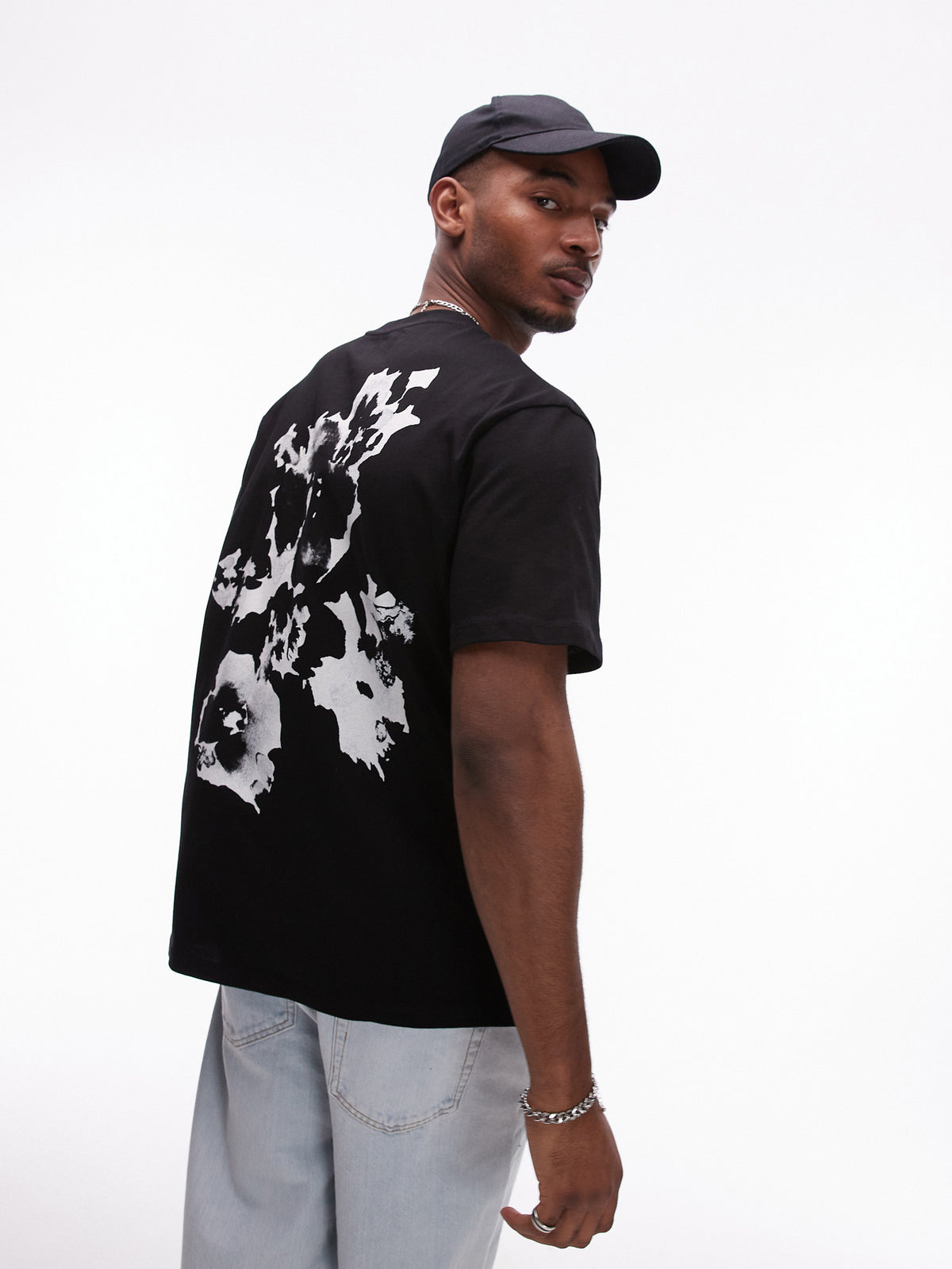 Topman Floral Print Oversized T-Shirt | Black